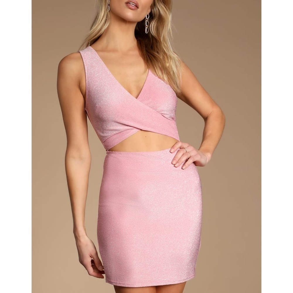 NWT Lulu’s Pink Sparkly Cutout Bodycon Mini Dresz Sz L